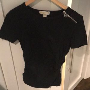 Michael Kors black t- shirt- silver zipper- small